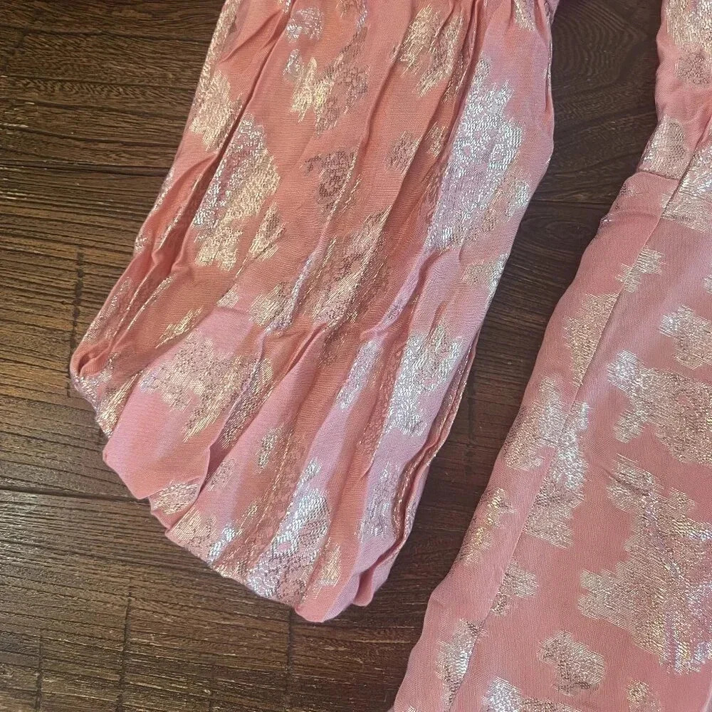 Anthropologie Jolene Jacquard Mini Dress Pink Shimmer Sparkle Puff Sleeve XS NWT - Picture 6 of 9